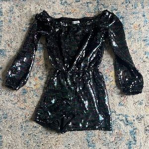 Urban Outfitters Iridescent Sequin Off-The-Shoulder Romper Size XS 🖤🎉